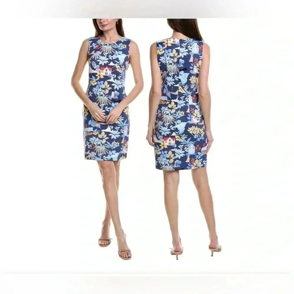 J.McLaughlin Sophia Print Knit Crew Neck Sleeveless Sheath Dress Size L - Picture 1 of 13